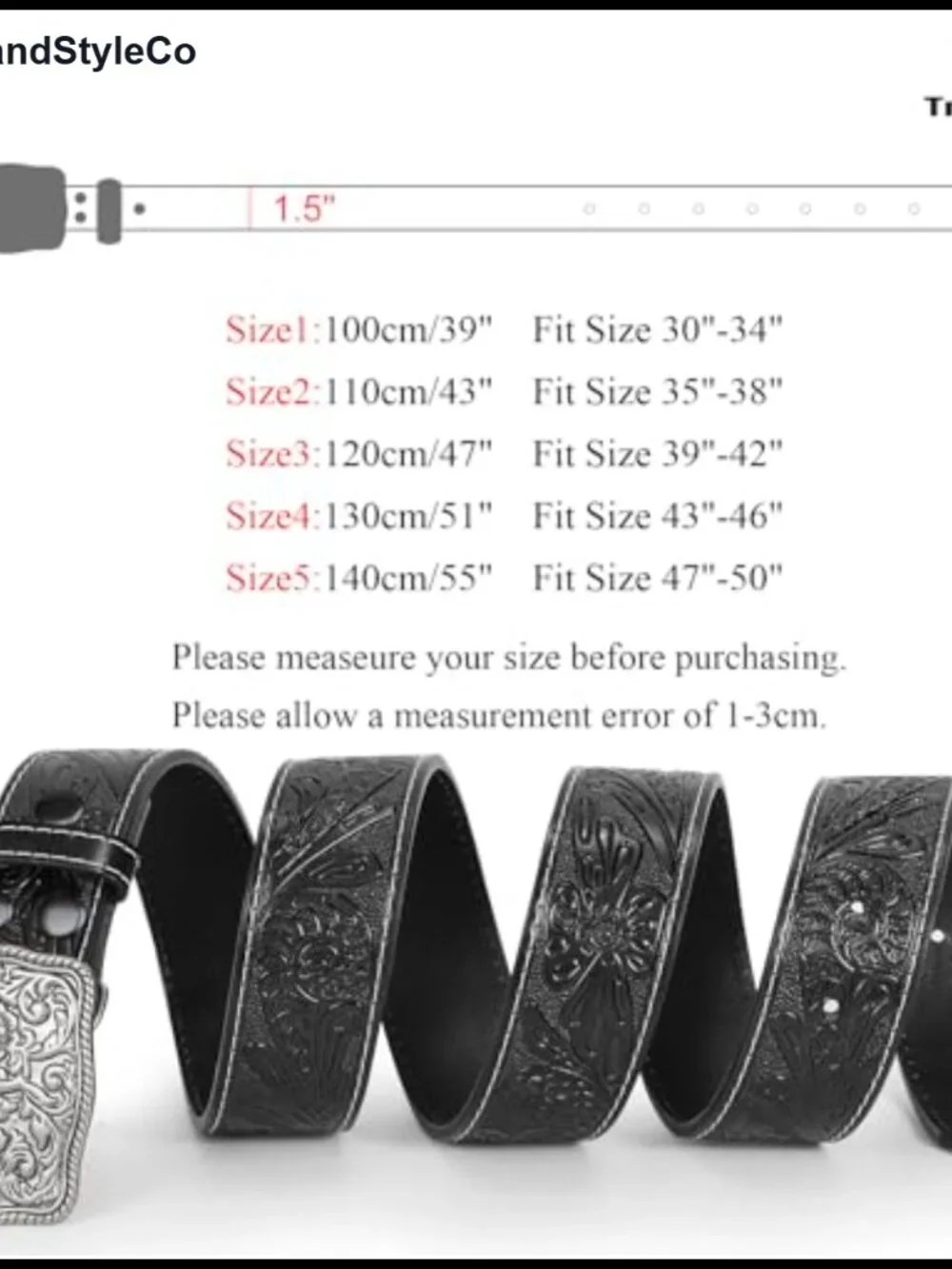 Western Leather Belt with Interchangeable Buckle for Women Men Cowgirl Cowboy